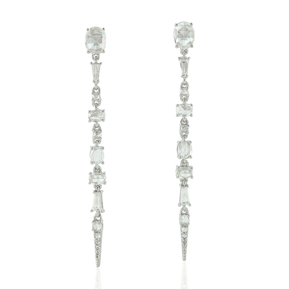 Baguette Diamond Sleek Long Drop Danglers In 18k White Gold Ear Jewelry