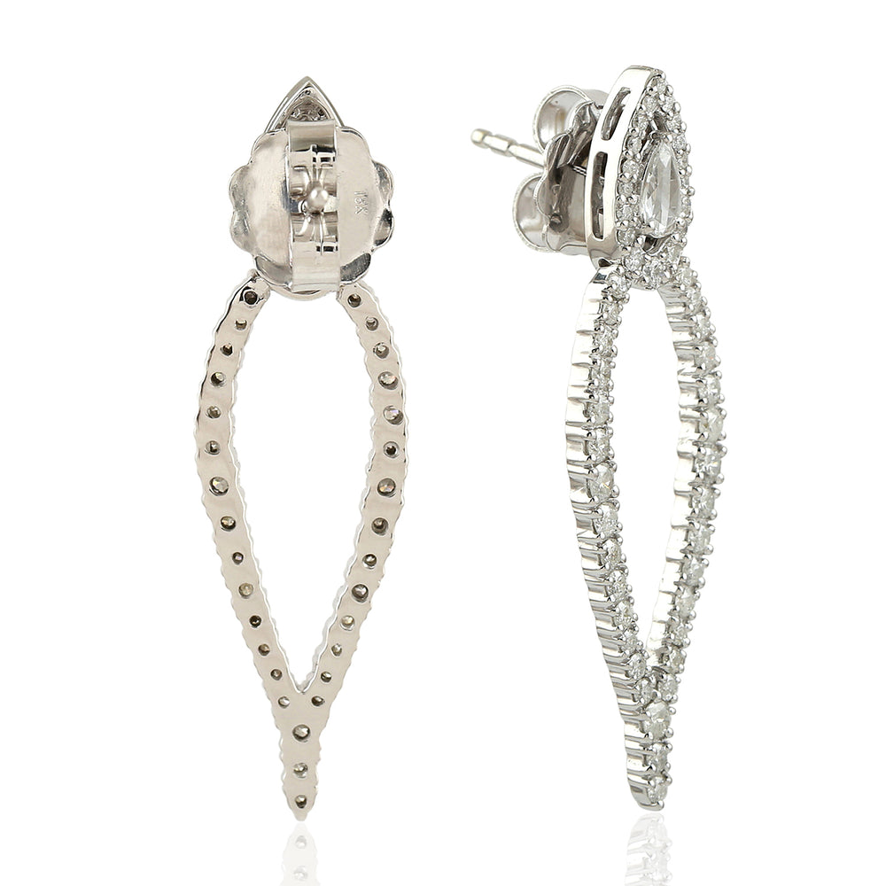 Natural Diamond Designer Halo Set Dangle Earring In 18K White Gold