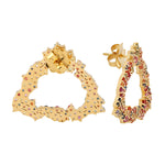 Multicolor Sapphire Beautiful Cluster Stud Earrings In 18k Yellow Gold