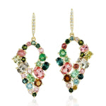 Multi Tourmaline Pave Diamond Unique Dangler In 18K Yellow Gold For Gifts