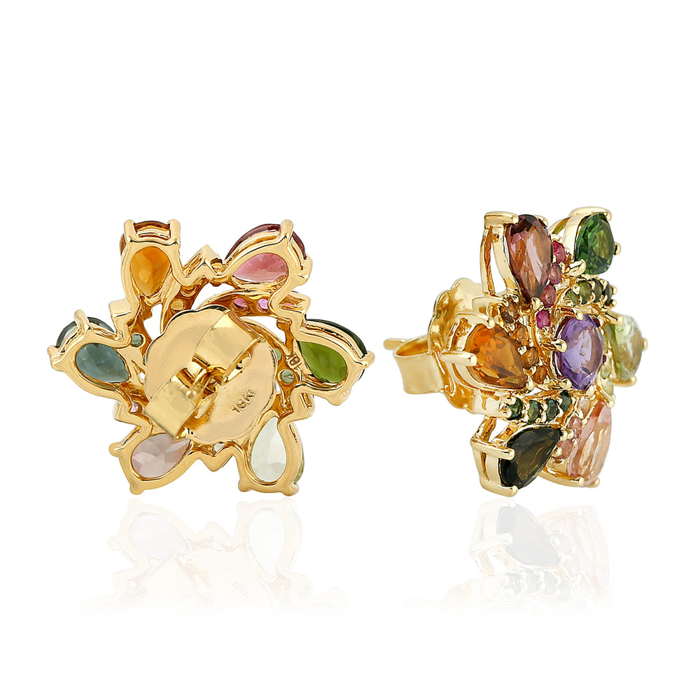 Multicolor Tourmaline Pear Cut Peridot Round Cut Amethyst Designer Stud In Gold