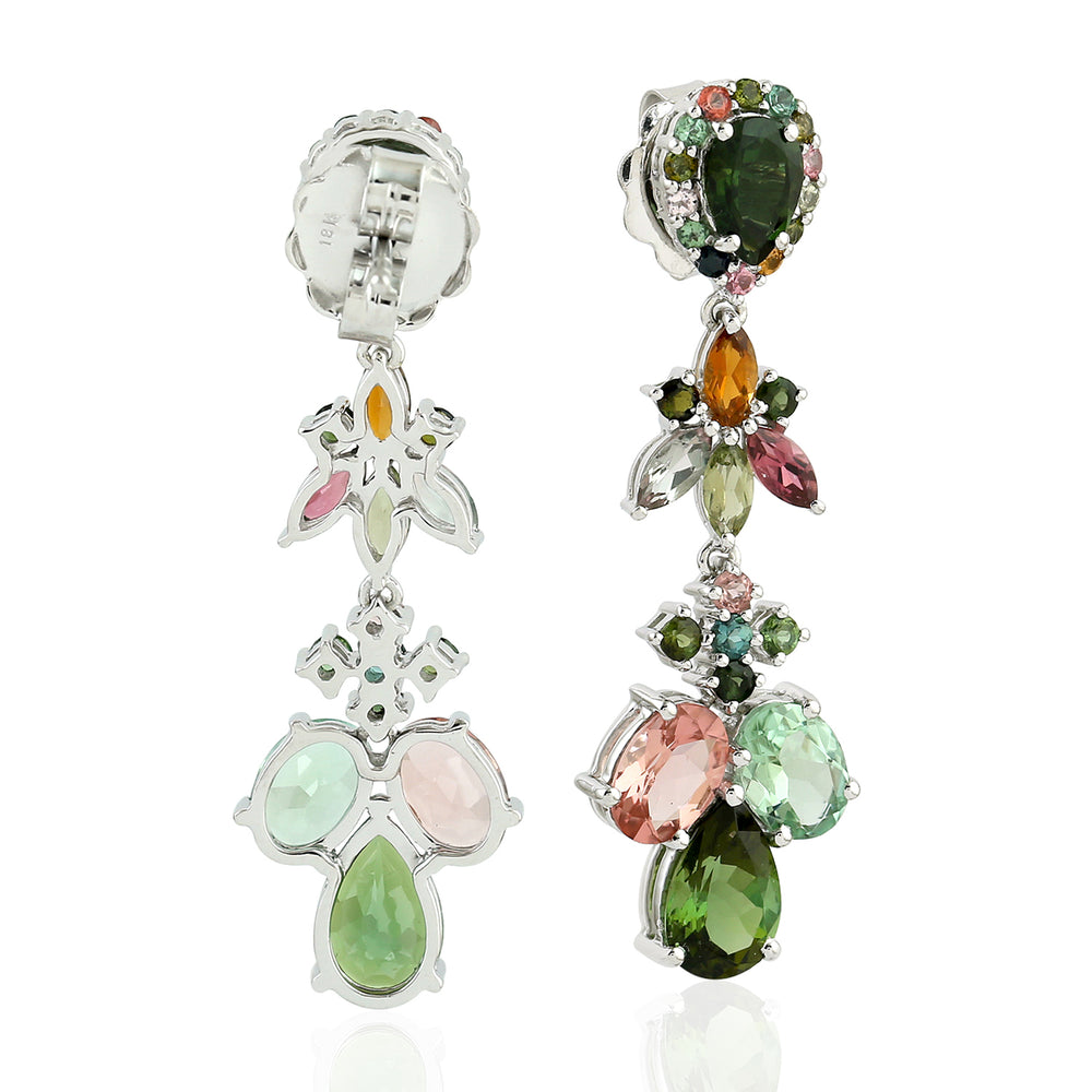 Rainbow Color Tourmaline Beautiful Dangle Earrings In 18K White Gold