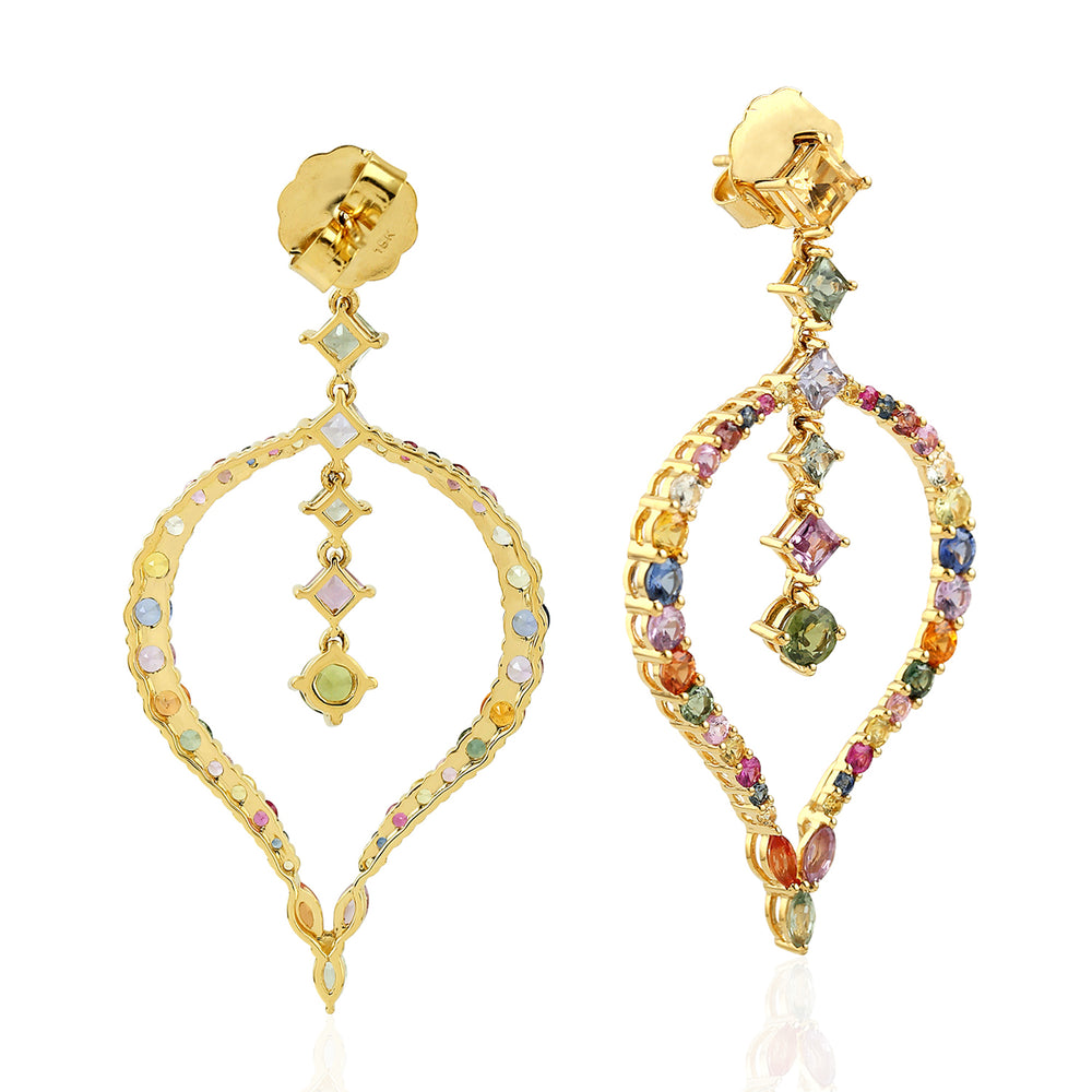 Rainbow Color Sapphire Gemstone Prong Citrine Drop Dangler In 18K Yellow Gold