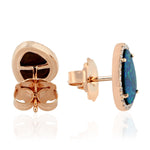 Oval Opal Doublet Micro Pave Diamond 18K Rose Gold Stud Earrings Jewelry