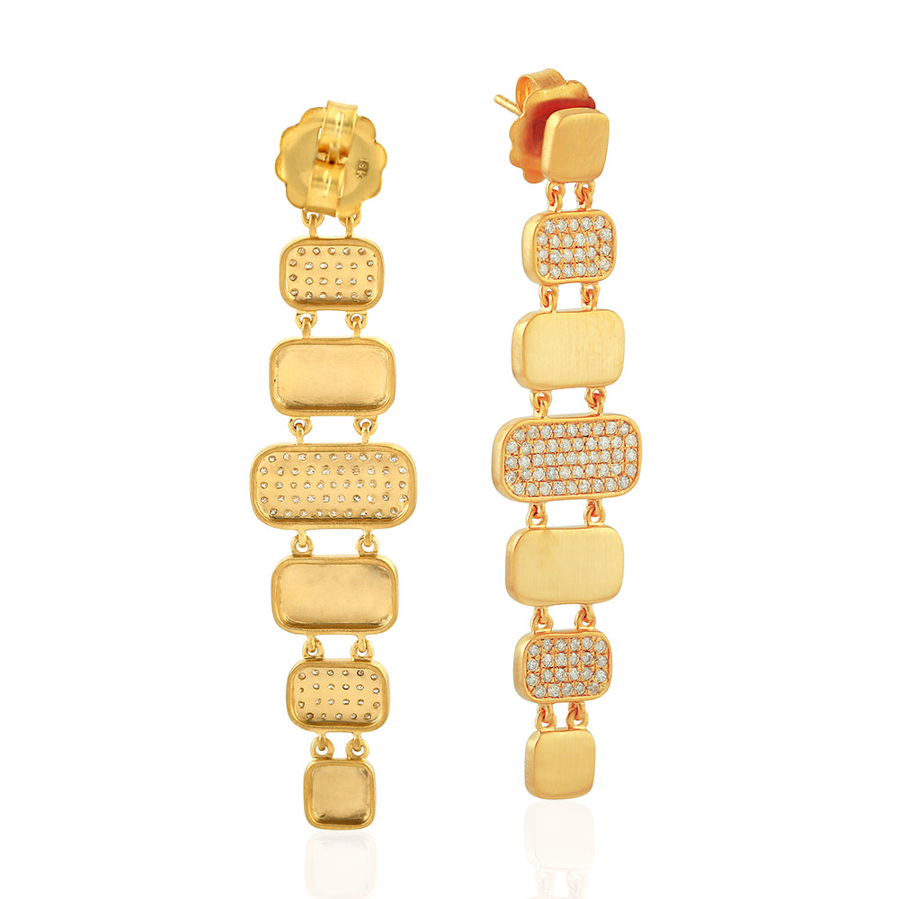 18K Yellow Gold Micro Pave Diamond Designer Dangle Earrings For Her