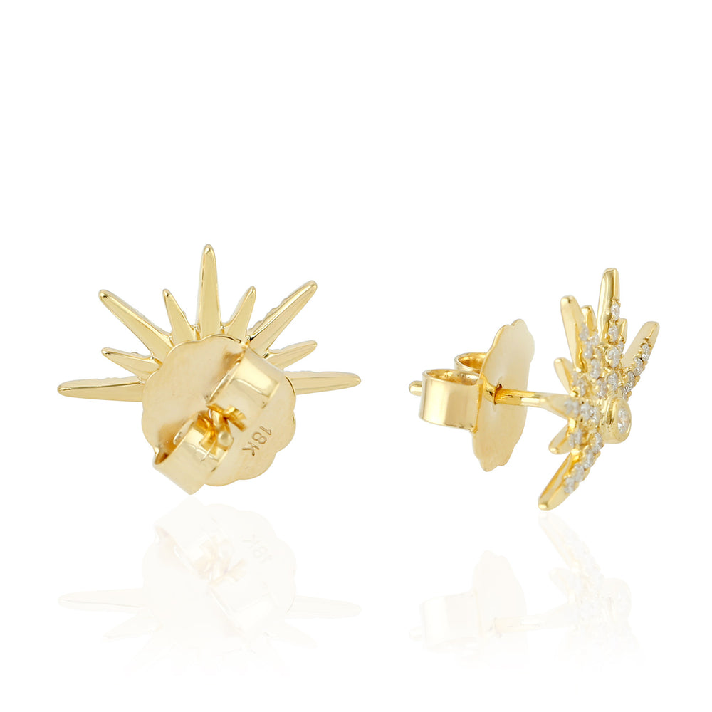 Micro Pave Diamond Half Starburst Stud Earrings In 18K Yellow Gold