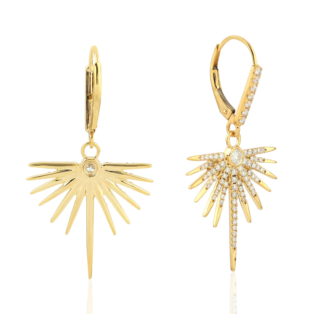 18K Yellow Gold Micro Pave Starburst Design Dangle Earrings For Women's