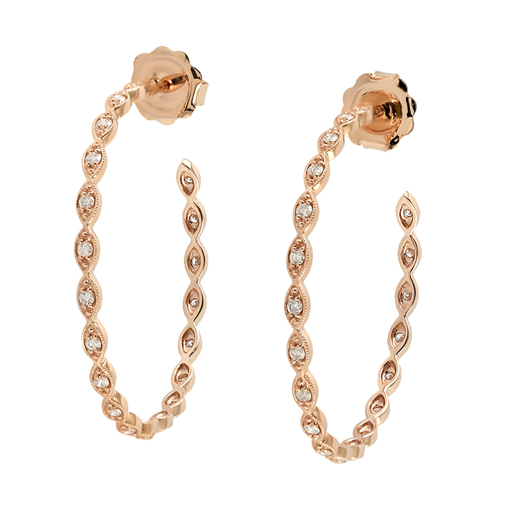 14K Rose Gold Marquise Design Designer Long Hoop Prong Set Diamond