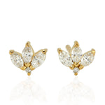 Marquise Shape Rose Cut Diamond Three Stone Earrings In 14K Yellow Gold