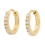 Micro Pave Diamond Huggies Earrings 18K Yellow Gold For Black Friday