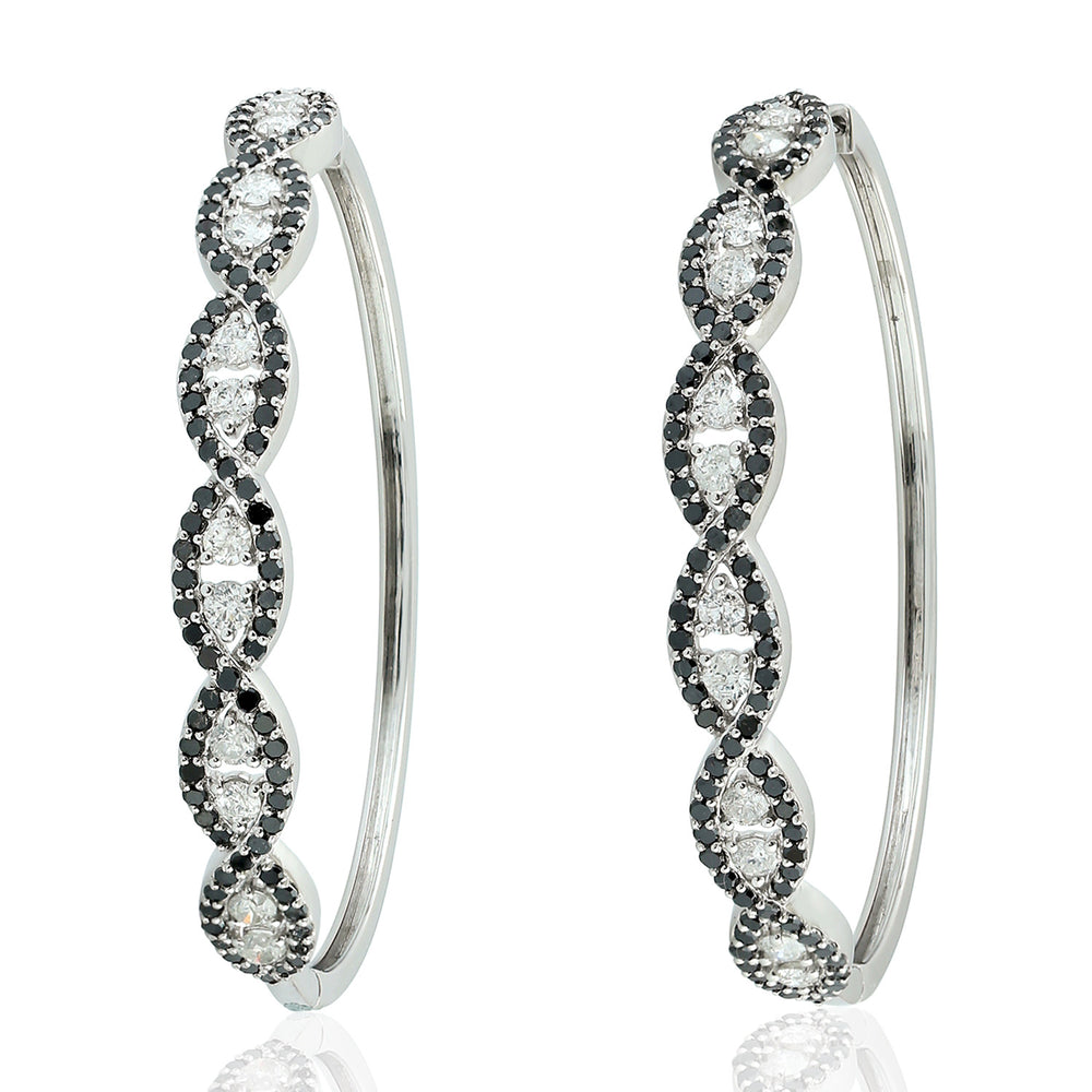 Natural White And Black Diamond Beautiful Long Hoop In 10K White Gold