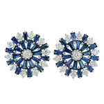 Baguette Cut Blue Sapphire Prong Set Diamond Stud Earrings In 10K White Gold