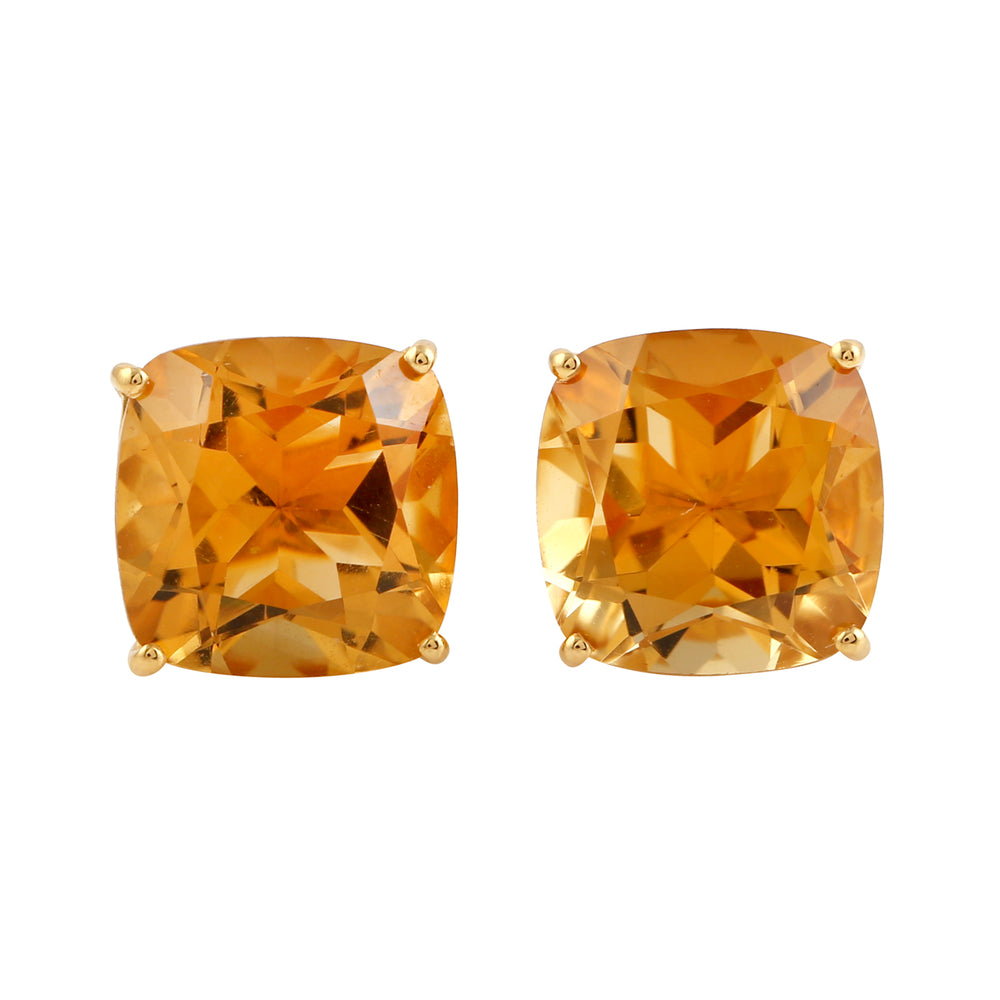 Cushion Cut Citrine Gemstone Stud Earrings In 14K Yellow Gold