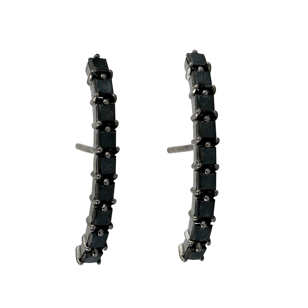 18K Oxidized Gold Pave Black Diamond Designer Earrings For Gift