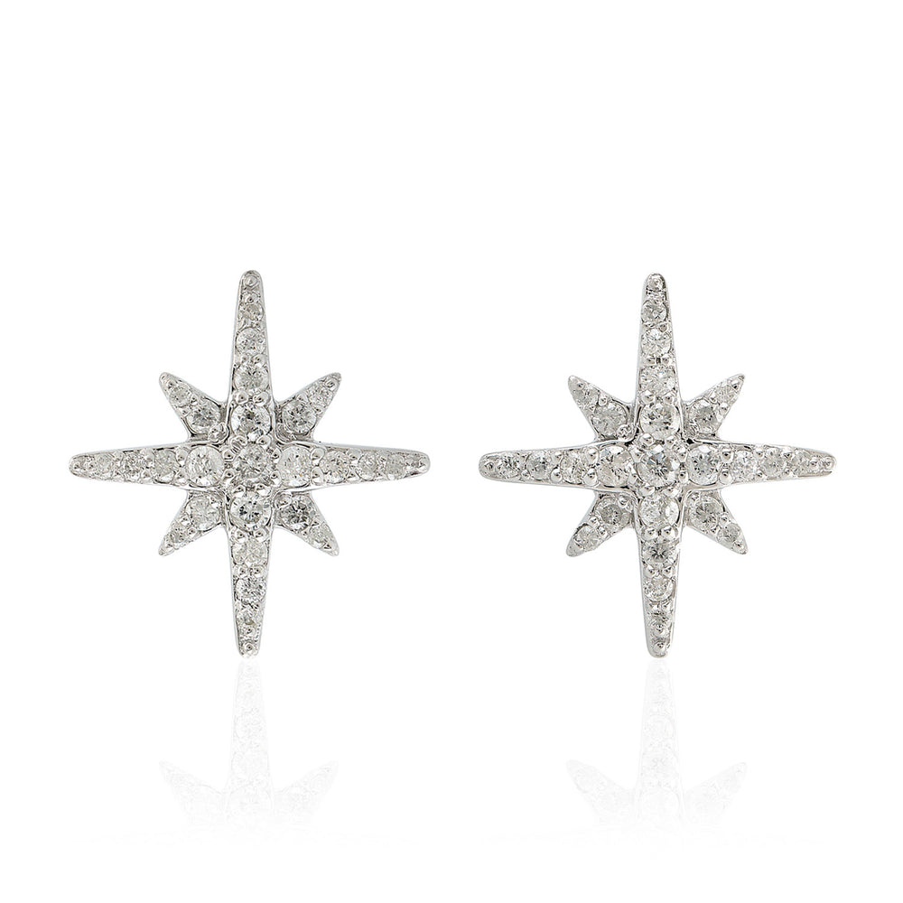 14K White Gold Micro Pave Diamond Star Design Stud Earrings For Her