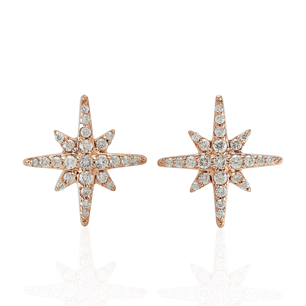 14K Rose Gold Micro Pave Diamond Star Design Stud Earrings For Her