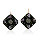 Picture Bakelite Enamel Pave Diamond Flower Earrings In 18k Yellow Gold Silver For Gifts