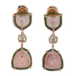 Watermelon Tourmaline Diamond Dangle Earrings 18k Yellow Gold Jewelry