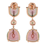 Watermelon Tourmaline Diamond Dangle Earrings 18k Yellow Gold Jewelry