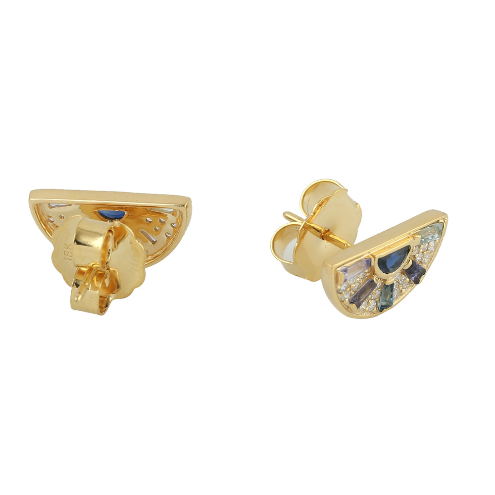 Baguette Multi Gemstone Pave Diamond D Shape Stud Earrings In Gold For Her