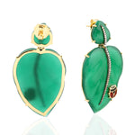 18k Yellow Gold Carved Leaf Designn Onyx Diamond Danglers For Women