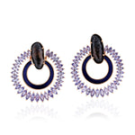 Unshaped Geode Marquise Tanzanite Gemstone Enamel Faceted Earrings In 18K Rose Gold