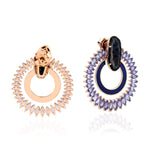 Unshaped Geode Marquise Tanzanite Gemstone Enamel Faceted Earrings In 18K Rose Gold