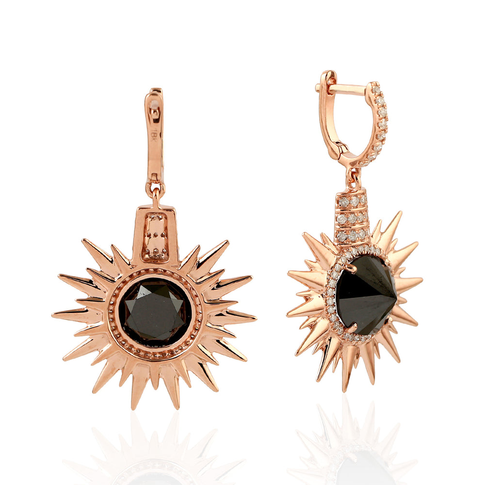 18K Rose Gold Prong Set Diamond Sunburst Designer Dangler Earrings