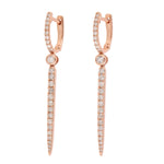 14K Rose Gold Micro Pave Natural Diamond Long Spike Earrings For Mother's