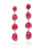 Solid 18k Rose Gold Pave Diamond Ruby Gemstone Drop Earrings Gift For Her Jewelry