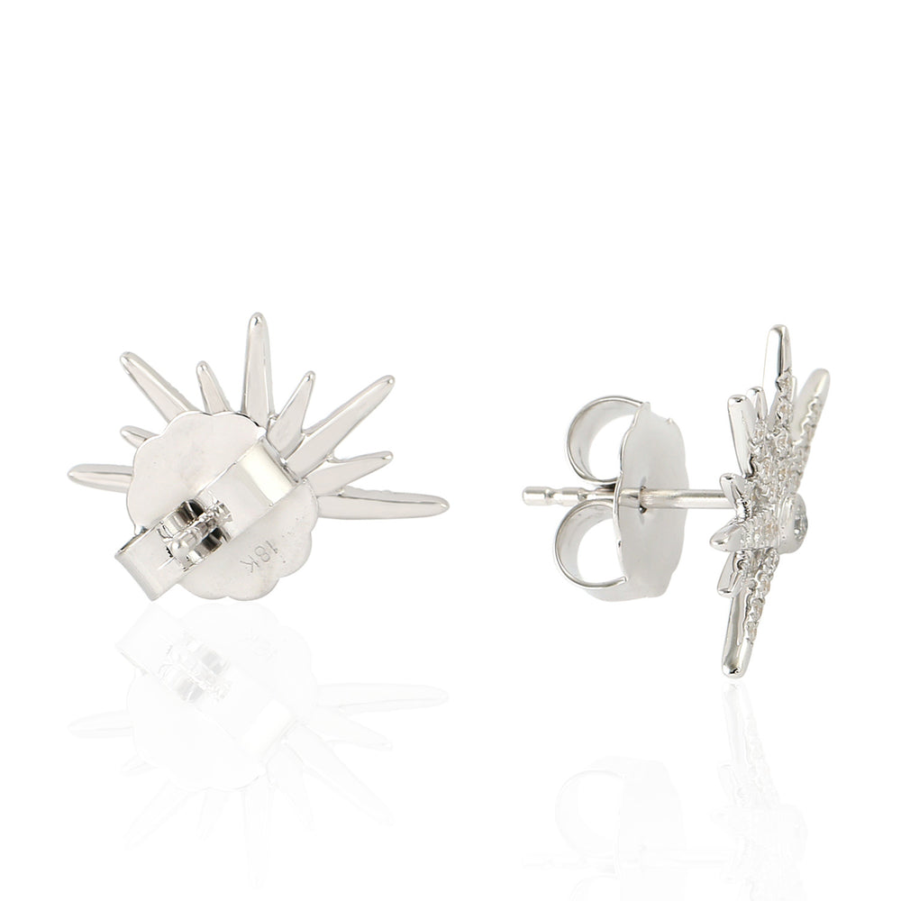 Micro Pave Diamond Half Starburst Stud Earrings In 18K White Gold