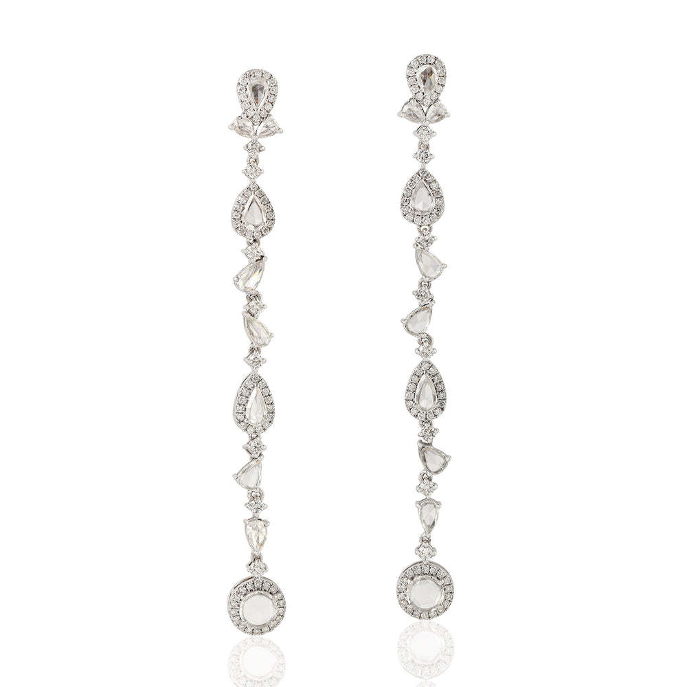 Pave Diamond 18k White Gold Sleek Design Long Drop Earrings For Women