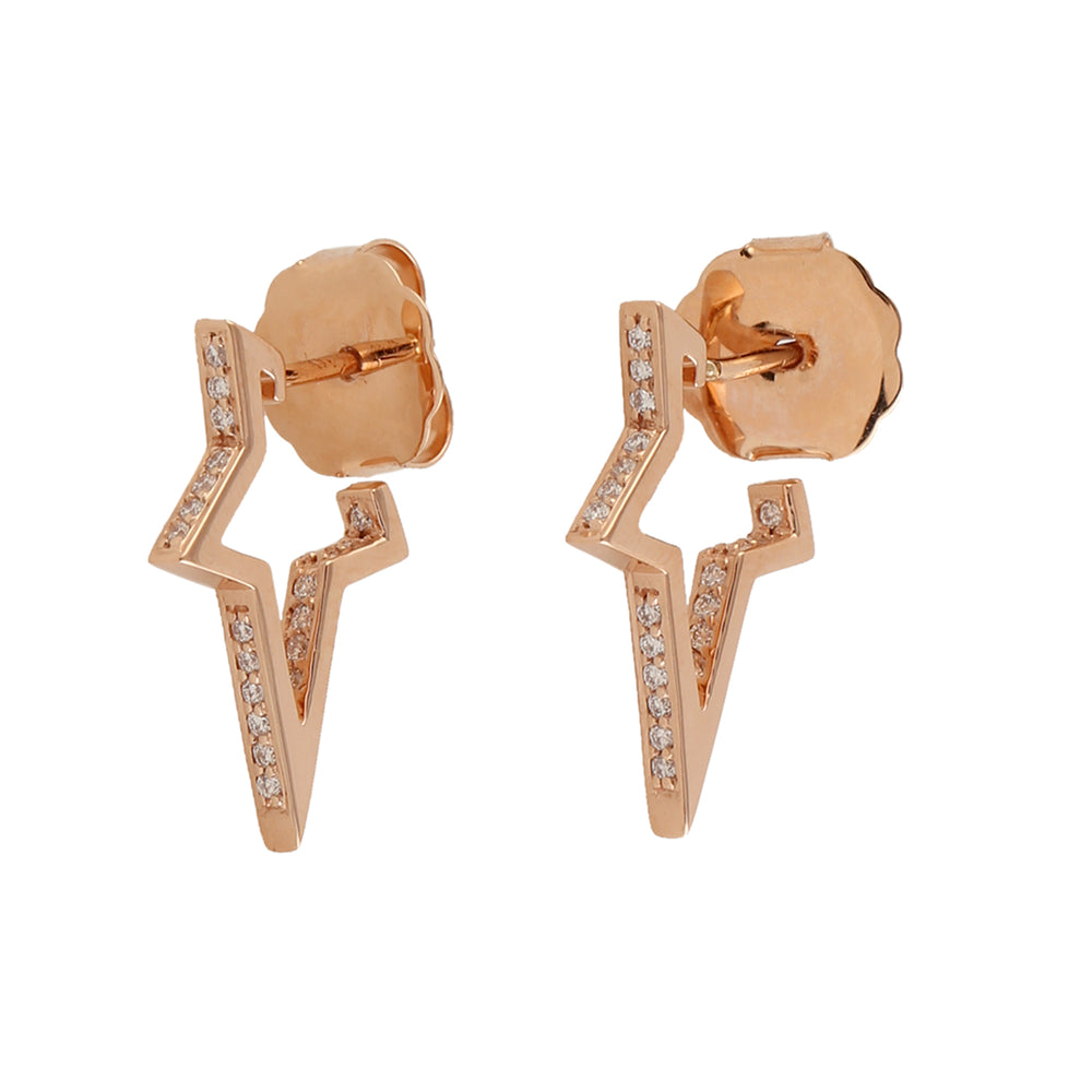 18K Rose Gold Half Star Earrings Pave Natural Diamond Jewelry For Birthday Gifts