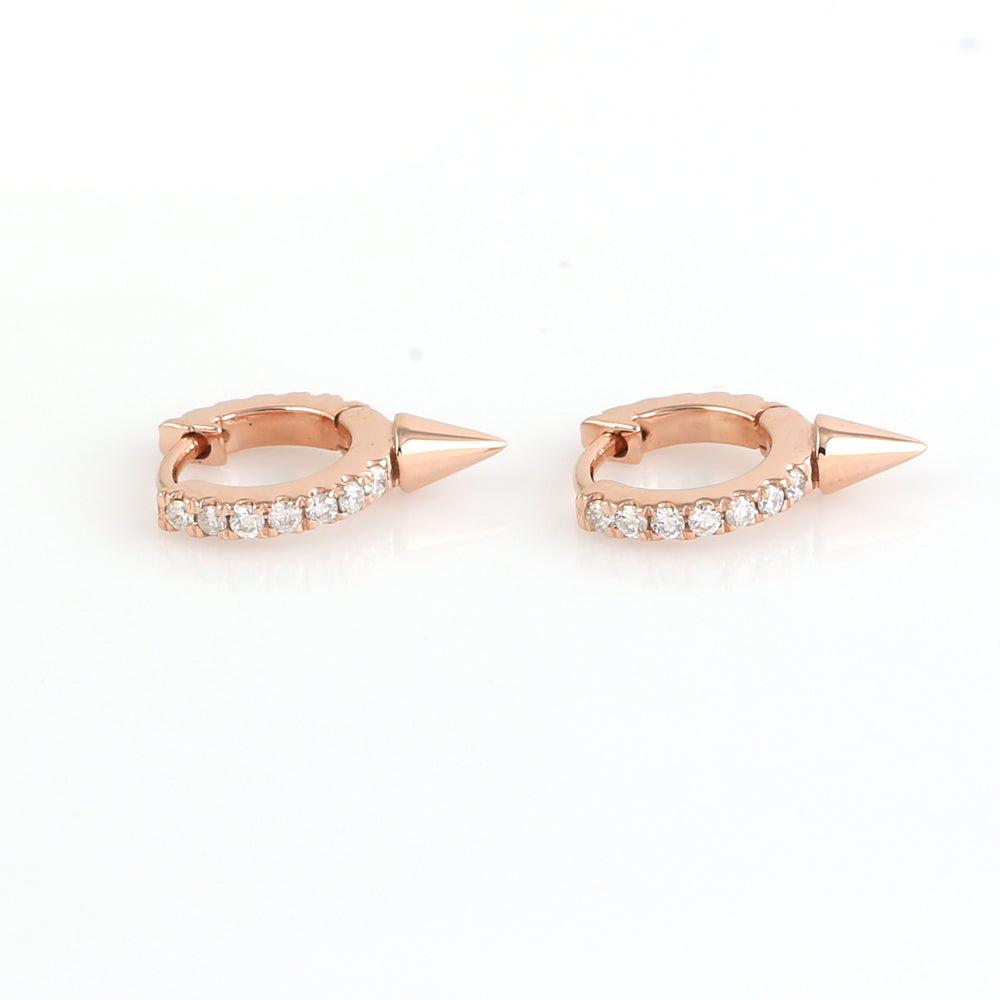 Micro Pave Diamond 18K Rose Gold Spike Shape Huggies Earrings For Her