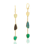 Carved Emerald Opal Doublet Pave Diamond Ethopian Solid Yellow Gold Danglers For Women