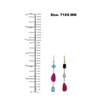 Carved Ruby Blue Topaz Iolite Pave Diamond Long Drop Ear Hook In 18k Rose Gold