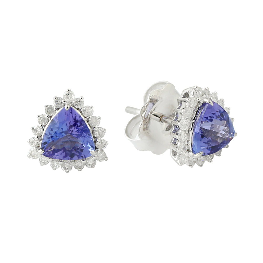 Trillion Tanzanite Pave Diamond Earrings In 18k White Gold For Her