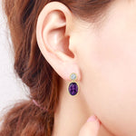 18K Yellow Gold Oval Cut Amethyst White Sapphire Dangle Earrings For Her