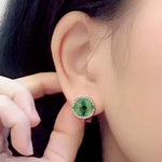 Cabochon Tourmaline Tsavorite Diamond Prong Set 18k Yellow Gold Stud Earrings