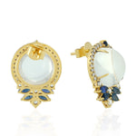 Marquise Blue Sapphire Opal Diamond Stud 18k Yellow Gold Ear Jewelry For Women