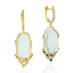 Micro Pave Diamond Blue Sapphire Opal 18k Yellow Gold Designer Danglers Precious Stone Jewelry