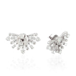 Baguette Diamond Half Sunburst Design Stud Earrings in White Gold Jewelry