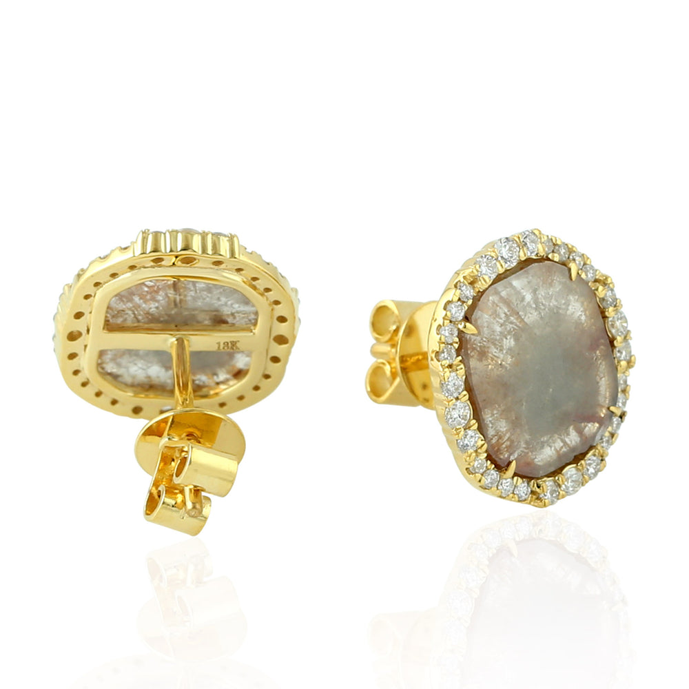 Natural Slice Diamond Stud Earrings In 18k Yellow Gold Handmade Jewelry