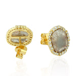 Natural Slice Diamond Stud Earrings In 18k Yellow Gold Handmade Jewelry