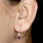 14K Rose Gold Oval Cut Amethyst Prong Set Topaz Dangle Lever Back Earrings