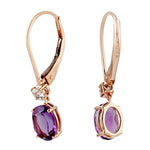 14K Rose Gold Oval Cut Amethyst Prong Set Topaz Dangle Lever Back Earrings