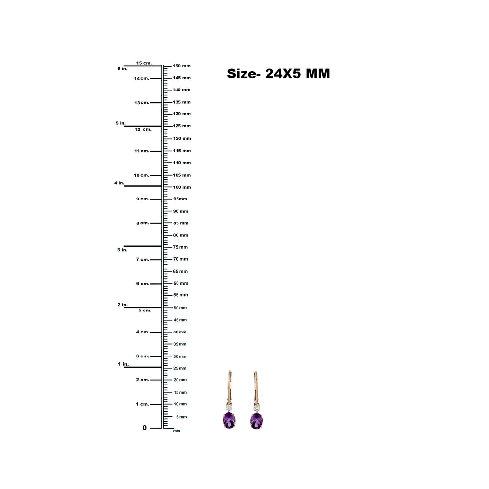 14K Rose Gold Oval Cut Amethyst Prong Set Topaz Dangle Lever Back Earrings