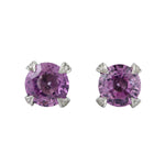 Prong Set Pink Sapphire Diamond 14k White Gold Stud Earrings For Women