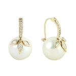 Natural Ball Pearl Diamond Beautiful Drop Earrings in 18k Yellow Gold For Her