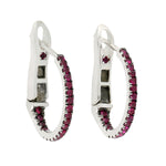 Natural Ruby Gemstone Huggie Earrings In White Gold For Women